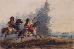 Kobiety, plemię węży, konie zaprzęgowe, ok. 1837 (ołówek, akwarela i gwasz na papierze) autorstwa Alfred Jacob Miller