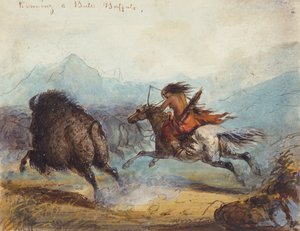 Indianka biegnąca bawołem, ok. 1858-60 (akwarela na papierze) autorstwa Alfred Jacob Miller