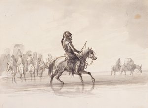 Jim Bridger, w garniturze z angielskiej zbroi, ok. 1837 (pióro i atrament oraz pranie na papierze)