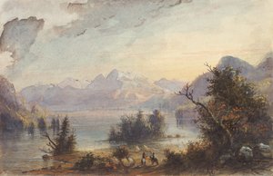 Scena nad jeziorem, Góry Skaliste, ok. 1837 (akwarela na papierze) autorstwa Alfred Jacob Miller
