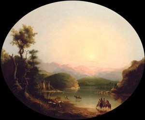 Indianie Shoshone nad górskim jeziorem (Jezioro Fremont) autorstwa Alfred Jacob Miller