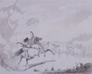 Rzucanie lassem, ok. 1837 (pióro i atrament z szarym washem na szarej karcie) autorstwa Alfred Jacob Miller