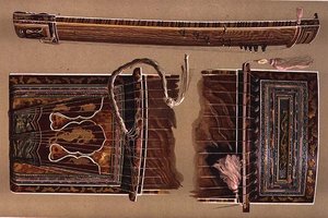 Koto, czyli japońska długa cytra z „Instrumentów muzycznych” (kolorowa lito)