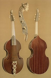 Viola da Gamba lub viola basowa Joachima Tielke (1641-1719) Hamburg, 1701 z „Instrumenty muzyczne” (kolorowa lito)
