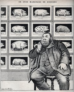 Duży handlarz trzodą chlewną - Karykatura w „Le Cochon, pamiątki z Normandii” 1898 autorstwa Alfred Le Petit