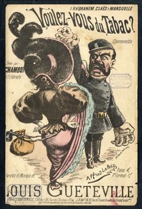 Ilustracja Alfreda Le Petité (1841-1909) w „Chanson ilustruje”, około 1900 r. - Vouvous du tabac. Louis Gueteville - Palenie, Tytoń autorstwa Alfred Le Petit