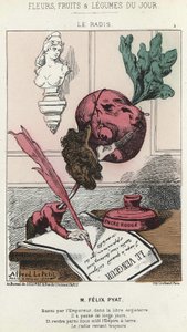 Le Radis: Karykatura o Félix Pyat (1810 - 1889) - il. z 02.02.187 w „Kwiaty, Owoce i Warzywa Dnia” autorstwa Alfred Le Petit