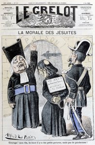 Morał jezuitów „Zachęcaj! Synku, na górze są mali chłopcy, ale żandarmi!” , maj 1883 (grawerowanie) autorstwa Alfred Le Petit