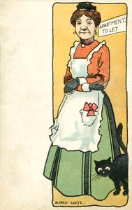 Gospodyni i jej kot (chromolitho)