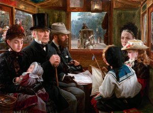 Przejazd Omnibusem na Piccadilly Circus Pan Gladstone podróżujący ze zwykłymi pasażerami, 1885. autorstwa Alfred Morgan