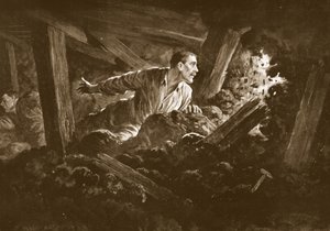 Saper W. Hackett odmawia opuszczenia towarzysza, który leży ciężko ranny w chodniku górniczym. autorstwa Alfred Pearse