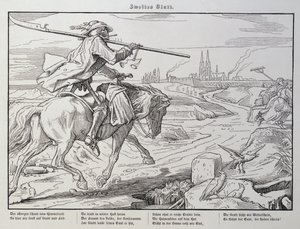 Death Rides to Town, tablica 2 z "Another Dance of Death" wydanej przez Georga Wiganda w Lipsku, 1849 r.