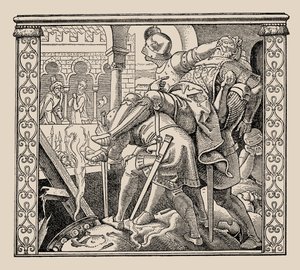 Die Nibelungen. Jak korpus Rudigers jest przedstawiony Krimhildzie, 1840-1841. autorstwa Alfred Rethel