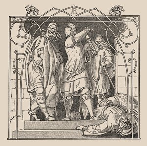 Die Nibelungen. Jak wyrzucali zmarłych z sali, 1840-1841. autorstwa Alfred Rethel