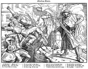 Totentanz 1848: Śmierć prowadzi rewolucyjnych obywateli autorstwa Alfred Rethel