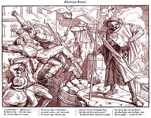 Totentanz 1848: Śmierć prowadzi rewolucyjnych obywateli autorstwa Alfred Rethel