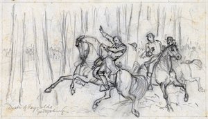 Śmierć Reynoldsa pod Gettysburgiem 1863 (rysunek) autorstwa Alfred Rudolph Waud