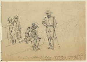 Grant piszący telegram, że armia przekroczyła Rapidan autorstwa Alfred Rudolph Waud