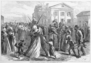 Zmobilizowani kolorowi wolontariusze w Little Rock, Arkansas, z Harpers Weekly, pub. 1866 autorstwa Alfred Rudolph Waud