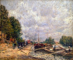 Barki w Billancourt”, 1877. autorstwa Alfred Sisley