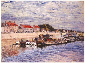 Barki na rzece Loing w Saint-Mammès autorstwa Alfred Sisley