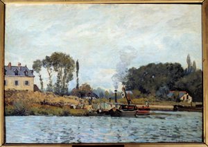 Łódź przy śluzie Bougival Obraz Alfreda Sisleya (1839-1899) 1873 nd. 0,46x0,65 m Paryż, musee d