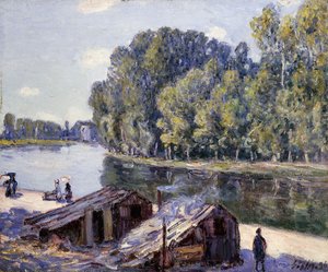 Chaty na skraju Canal du Loing ze słońcem; Kabiny na skraju Canal du Loing-Efekt słońca autorstwa Alfred Sisley