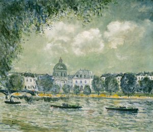 Krajobraz wzdłuż Sekwany z Institut de France i Pont des Arts autorstwa Alfred Sisley