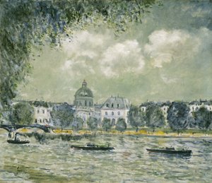 Krajobraz wzdłuż Sekwany z Institut de France i Pont des Arts, c.1875 autorstwa Alfred Sisley