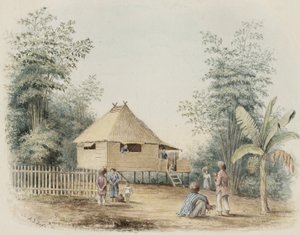 Rodzimy dom w pobliżu Manili, 1842 (toaleta z dotykiem pióra i atramentu na kremowym papierze tkanym) autorstwa Alfred Thomas Agate
