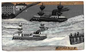 Kanonierki w czasie wojny, ok. 1855-1942 (olej na płycie) autorstwa Alfred Wallis