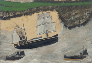 Trzy parowce (olej i ołówek na pokładzie) autorstwa Alfred Wallis