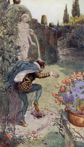 Woda z dzbanka trzymanego przez posąg w ogrodzie lejąca się na głowę francuskiego garncarza Bernarda Palissy autorstwa Alfred Wallis Mills