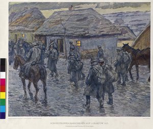 Przemarsz wojsk honwedów na Lubartów 1915 (druk) autorstwa Alfred Wesemann