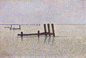 "Widok na kanał La Manche w Nieuport (Nieuwpoort) w Belgii" Obraz Alfreda Williama (Willy) Fincha (1854-1930) ok. 1889, puentylizm - Londyn, Galeria Narodowa