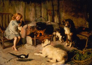 Pilnowany garnek nigdy się nie gotuje (olej na płótnie) autorstwa Alfred William Strutt