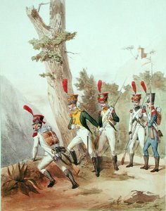 Oddziały francuskie, ryty przez Gustave Davida (1824-91) 1810 (lito) autorstwa Alfred de (after) Marbot