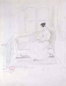 George Sand (1804-76), czytanie na sofie pod oknem, 1833