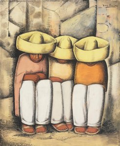 Odpoczywający Indianie, c.1935 (tempera i węgiel na karcie)