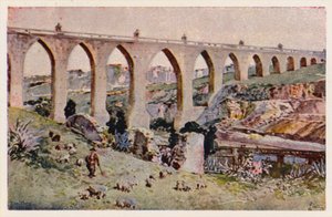 Akwedukt Aques Livres, Lizbona (kolorowa litografia) autorstwa Alfredo Roque Gameiro