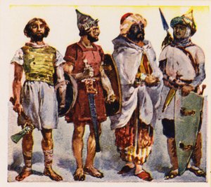 Iberowie, Celtowie i Maurowie (kolorowa litografia) autorstwa Alfredo Roque Gameiro