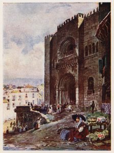 Stare miasto Coimbra, Portugalia (kolorowa litografia)