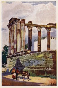 Świątynia Diany, Evora, Portugalia (kolorowa litografia)
