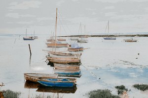 Łodzie w porcie Leigh, 2018 (ręcznie malowane zdjęcie)