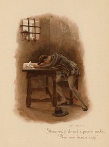 Stare piosenki miłosne: "Kamienne mury nie tworzą więzienia, / Ani żelazne pręty klatki". (kolorowa litografia) autorstwa Alice Havers