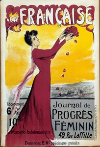 Plakat „La francaise”, dziennika kobiecego postępu. Zadzwoń po abonament. Ilustracja Alice Kub-Casalonga (1875-1948) 1927 Paryż, Muzeum II Wojen Światowych. Prawa zastrzeżone. autorstwa Alice Kaub Casalonga