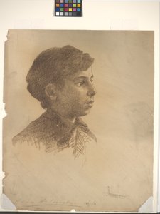 Głowa (kredka na złamanym białym papierze) autorstwa Alice Woods