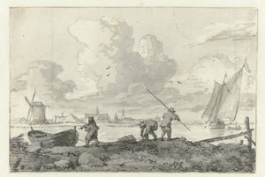 Rybacy ze swoją łodzią wiosłową na Spaarne w pobliżu Haarlem autorstwa Allaert van Everdingen