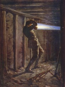 Język niebieskiego płomienia wystrzeliwujący od strony nieprzyjacielskiej galerii kopalni i poważnie płonący szeregowy T Bytheway, 20 października 1915 (kolor lito) autorstwa Allan (after) Stewart
