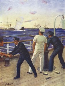 Pomocnik Reginald Himbury asystujący strzelcom klanu McTavish w walce z niemieckim rajderem Moewe autorstwa Allan (after) Stewart